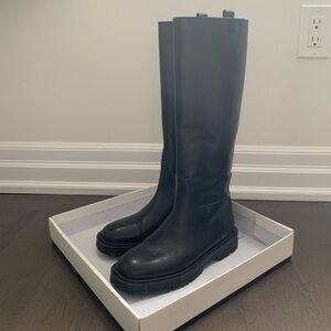 Massimo Dutti Black Leather Knee-High Boots